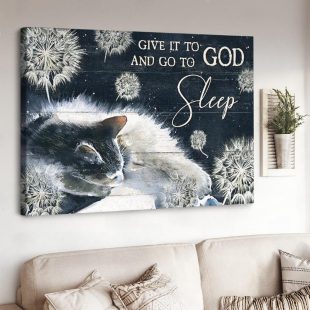 White Cat Dandelion Give It To God And Go To Sleep Canvas Wall Art