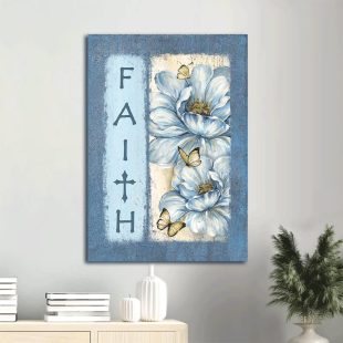 White Flower Pretty Butterfly Pastel Background Faith Canvas Wall Art