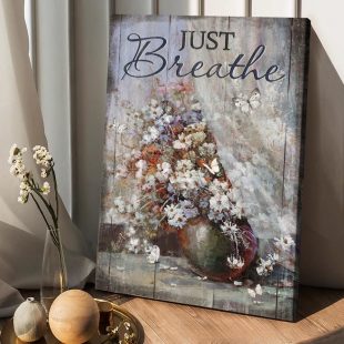 White Flower Vase Unique Butterfly Just Breathe Canvas Wall Art