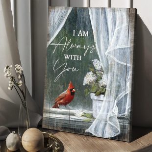 White Hydrangea Cardinal Jesus I Am Always With You Spring Canvas Wall Art