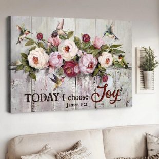 White Peony Pink Peony Hummingbirds Today I Choose Joy Canvas Wall Art