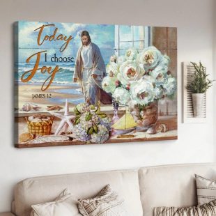 White Rose Vase Walking With Jesus Today I Choose Joy Canvas Wall Art