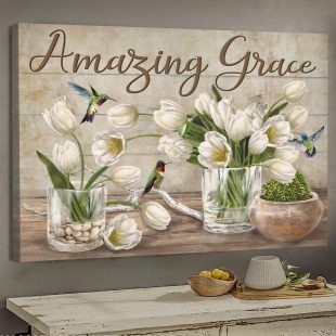 White Tulip Hummingbird Jesus Amazing Grace Canvas Wall Art