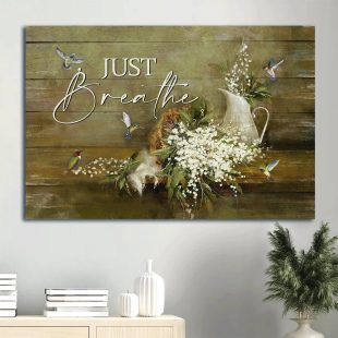 White Willow Blossoms Hummingbird Still Painting Jesus Baby Flower Just Breathe Canvas Wall Art