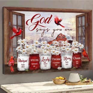 Window Frame Daisy Flower Cardinals God Says You Are Canvas Wall Art