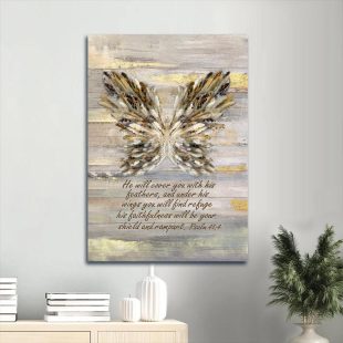 Wings Bible Verse He Will Cover You With This Feathers Canvas Wall Art