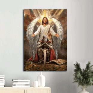 Wings Jesus Painting Warrior Of God Religious Art Sword Of Truth Canvas Wall Art