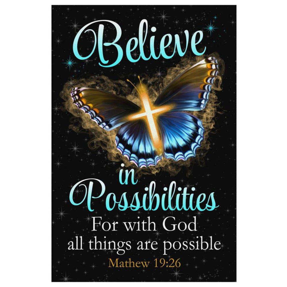 With God All Things Are Possible Cross Butterfly Bible Verse Canvas Wall Art Prints