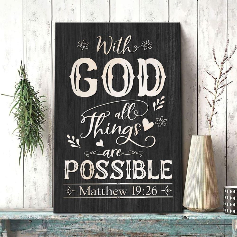 With God All Things Are Possible Matthew 1926 Bible Verse Canvas Art