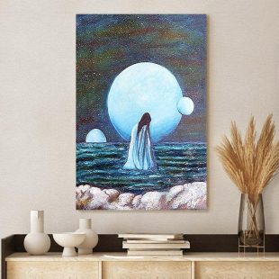 Woman And Planets Painting Canvas Wall Art