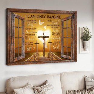 Wooden Cross Golden Heart I Can Only Imagine Canvas Wall Art