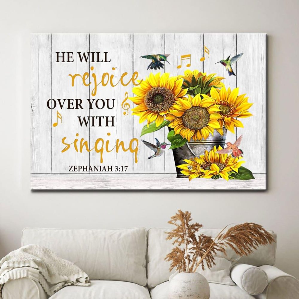 Zephaniah 317 He Will Rejoice Over You With Singing Canvas Wall Art