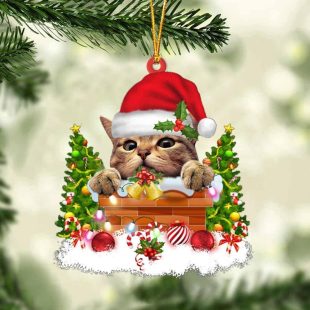 Cat In The Chimney Christmas Ornament Hanging Decor