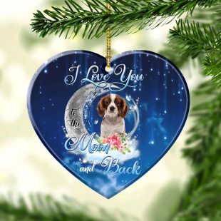 Cavalier King Charles Spaniel I Love You To The Moon And Back Heart Christmas Ornaments Hanging Decor