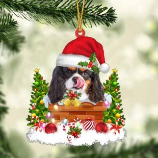 Cavalier King Charles Spaniel In The Chimney Christmas Ornament Hanging Decor