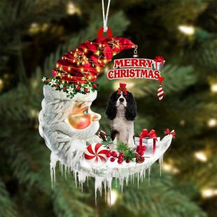 Cavalier King Charles Spaniel On The Moon Merry Christmas Ornaments Hanging Decor