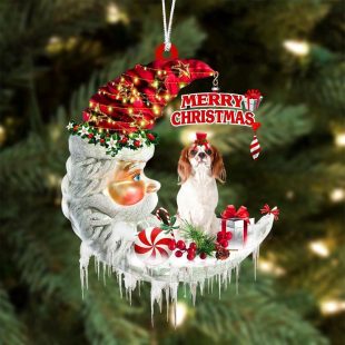 Cavalier King Charles Spaniel On The Moon Merry Christmass Ornaments Hanging Decor