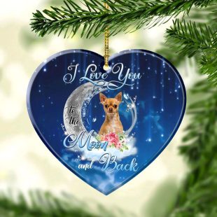 Chihuahua I Love You To The Moon And Back Heart Christmas Ornaments Hanging Decor