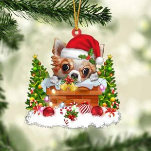 Chihuahua In The Chimney Christmas Ornament Hanging Decor