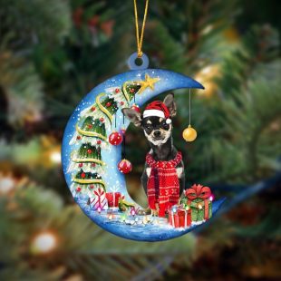 Chihuahua Sits On The Moon Merry Christmas Ornaments Hanging Decor