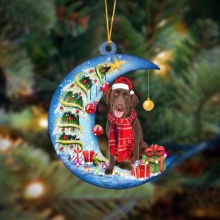 Chocolate Labrador Retriever On The Moon Merry Christmas Ornaments Hanging Decor