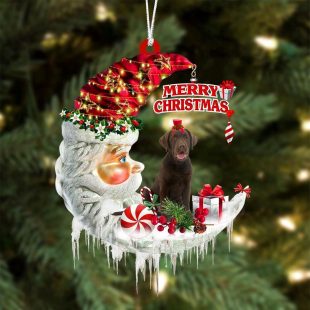 Chocolate Labrador Retriever On The Moon Merry Christmass Ornaments Hanging Decor