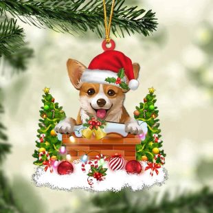 Corgi In The Chimney Christmas Ornament Hanging Decor