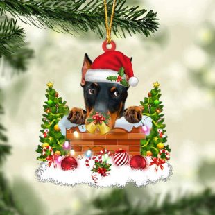 Dobermann Pinscher In The Chimney Christmas Ornament Hanging Decor