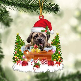 English Mastiff In The Chimney Christmas Ornament Hanging Decor