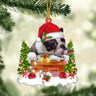 French Bulldog In The Chimney Christmas Ornament Hanging Decor