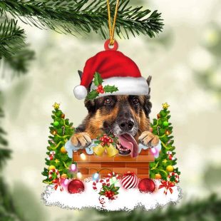 German Shepherd In The Chimney Christmas Ornament Hanging Decor