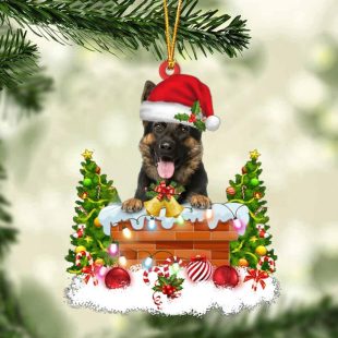 German Shepherd In The Chimney Hangings Christmas Ornament Hanging Decor