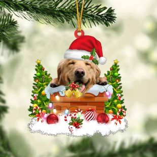 Golden Retriever In The Chimney Christmas Ornament Hanging Decor