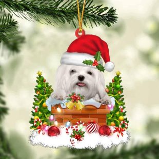 Maltese In The Chimney Christmas Ornament Hanging Decor