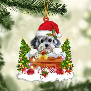 Maltipoo In The Chimney Christmas Ornament Hanging Decor