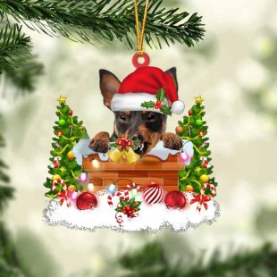 Miniature Pinscher In The Chimney Christmas Ornament Hanging Decor