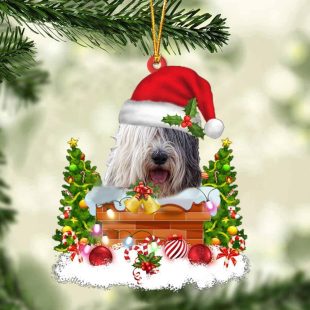 Old English Sheepdog In The Chimney Christmas Ornament Hanging Decor