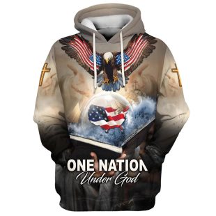 One Nation Under God American Flag Eagle God Hand Hoodie - 3D Printed Hoodie - Christmas Gift