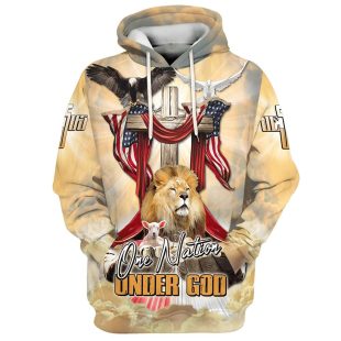 One Nation Under God American Flag Eagle - Lion And Lamb Hoodie - 3D Printed Hoodie - Christmas Gift