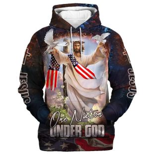 One Nation Under God Hoodie Jesus Dove 3d Hoodies Jesus Hoodie 3D Printed Hoodie - Christmas Gift