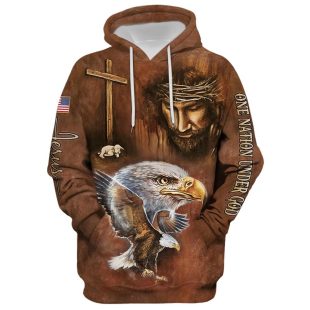 One Nation Under God Patriotic Eagle American Flag Hoodie - 3D Printed Hoodie - Christmas Gift