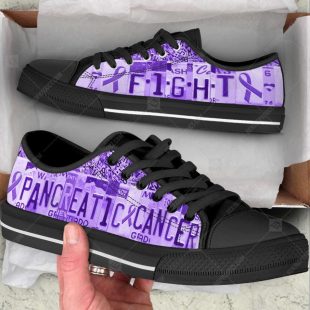 Pancreatic Cancer Low Top Canvas Shoes - Fight License Plates Purple