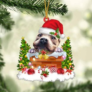 Pitbull In The Chimney Christmas Ornament Hanging Decor