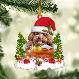 Poodle In The Chimney Christmas Ornament Hanging Decor