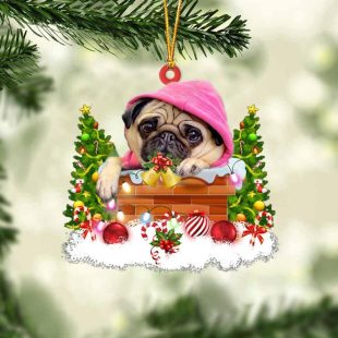 Pug In The Chimney Christmas Ornament Hanging Decor