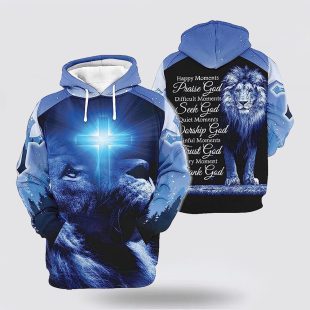 The Lion Cross Happy Moments Praise God 3d Hoodies For Women Men - Christmas Gift