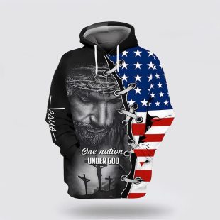 Three Crosses One Nation Under God Jesus Wreath American Flag 3d Hoodies - Christmas Gift