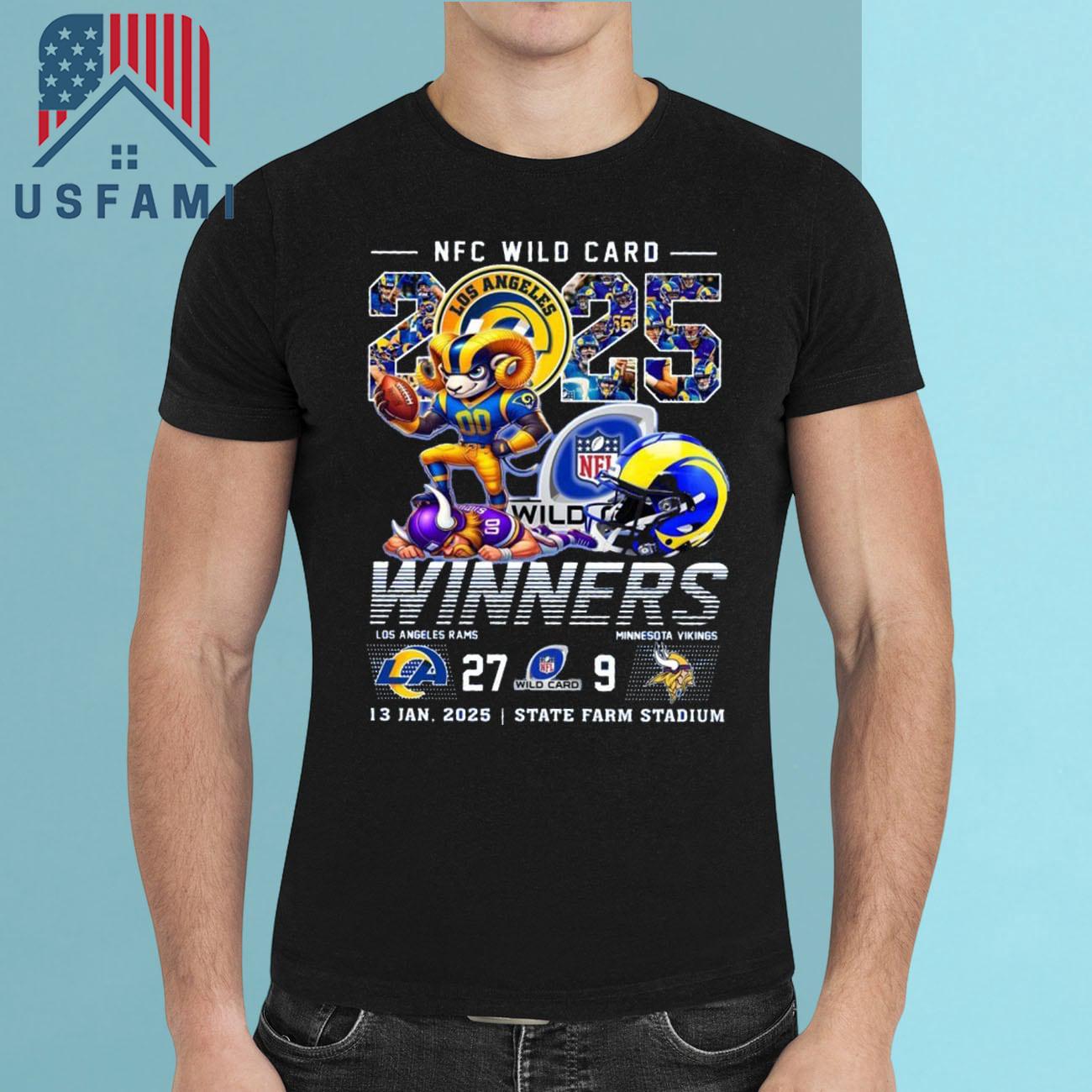 Los Angeles Rams NFC Wild Card 2025 Winners Mascot T-Shirt Los Angeles Rams NFC Wild Card 2025 Winners Mascot T-Shirt