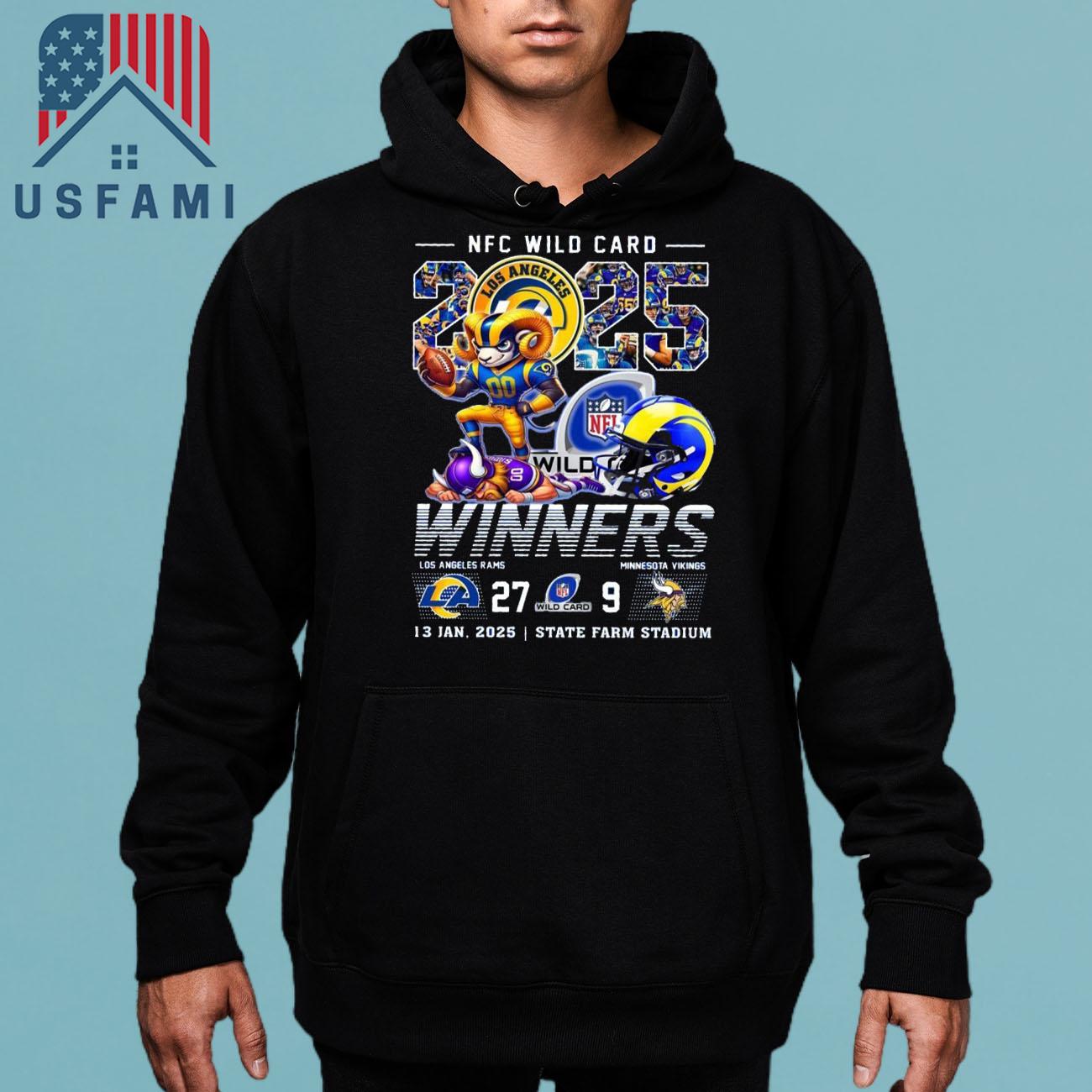 Los Angeles Rams NFC Wild Card 2025 Winners Mascot T-Shirt Los Angeles Rams NFC Wild Card 2025 Winners Mascot T-Shirt