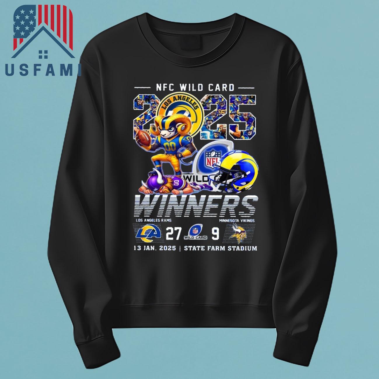Los Angeles Rams NFC Wild Card 2025 Winners Mascot T-Shirt Los Angeles Rams NFC Wild Card 2025 Winners Mascot T-Shirt